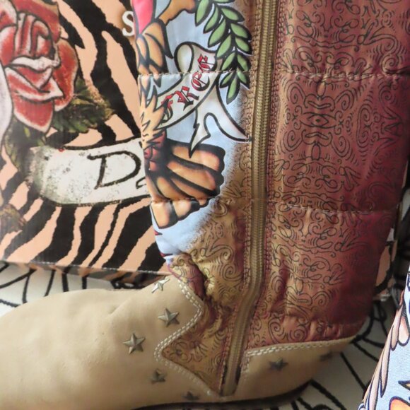 ED HARDY KNEE HIGH LINED BOOTS NEW wotag - Picture 7 of 15